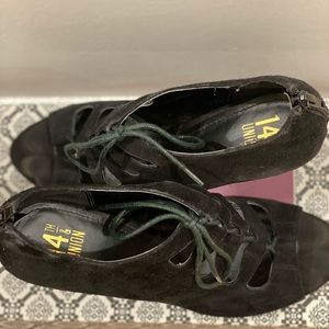 14th & Union Black Suede Lace-Up Heels
